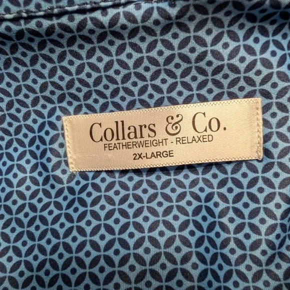 Collars & Co Mens Blue Mosaic Featherweight Relaxed Dress Collar Flex Polo 2XL - Picture 4 of 9